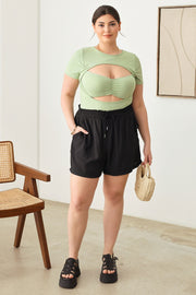 Zenobia Plus Size Drawstring Elastic Waist Shorts with Pockets