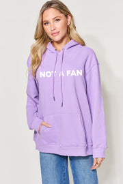 Simply Love Full Size NOT A FAN Graphic Drawstring Long Sleeve Hoodie