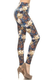 Floral Printed High Waisted Leggings With An Elastic Waist
