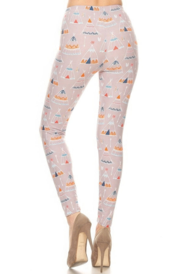 Teepee Print, High Rise, Fitted Leggings, With An Elastic Waistband