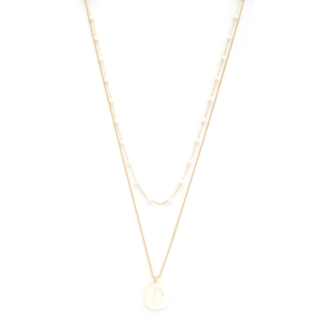 Pearl Disc Metal Layered Necklace