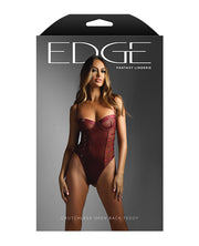 Edge Crotchless Underwire Mesh Teddy With Strappy Open Back - Wine