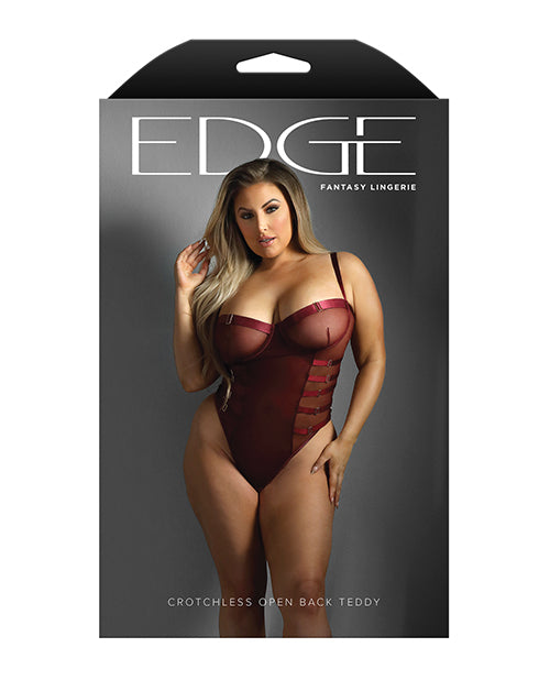 Edge Crotchless Underwire Mesh Teddy With Strappy Open Back - Wine (Plus Size)