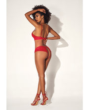 Shadow Stripe Underwire Top With Heart Detail & Crotchless Bottom Red