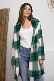 Double Take Full Size Plaid Button Up Lapel Collar Coat - Spicy and Sexy