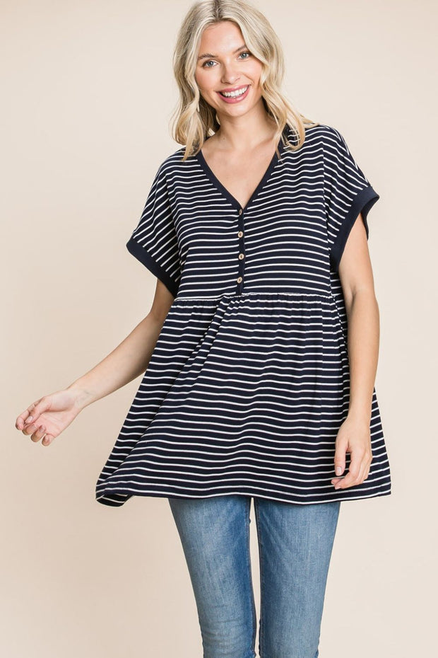 Cotton Bleu by Nu Label Striped Button Front Baby Doll Top