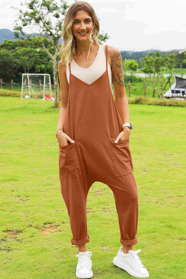 Double Take Full Size Sleeveless V-Neck Pocketed Jumpsuit - Spicy and Sexy
