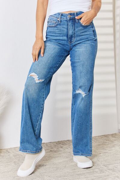 Judy Blue Full Size High Waist Distressed Straight-Leg Jeans - Spicy and Sexy
