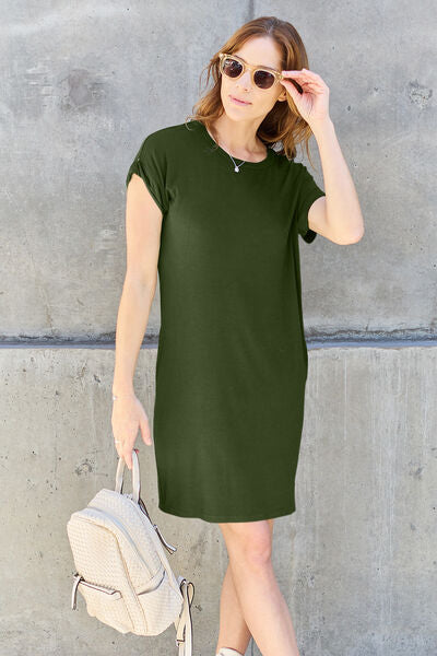 Basic Bae Full Size Round Neck Short Sleeve Dress with Pockets - Spicy and Sexy