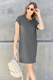 Basic Bae Full Size Round Neck Short Sleeve Dress with Pockets - Spicy and Sexy