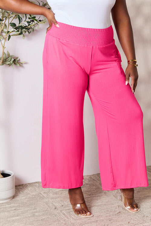 Double Take Full Size Smocked Wide Waistband Wide Leg Pants - Spicy and Sexy