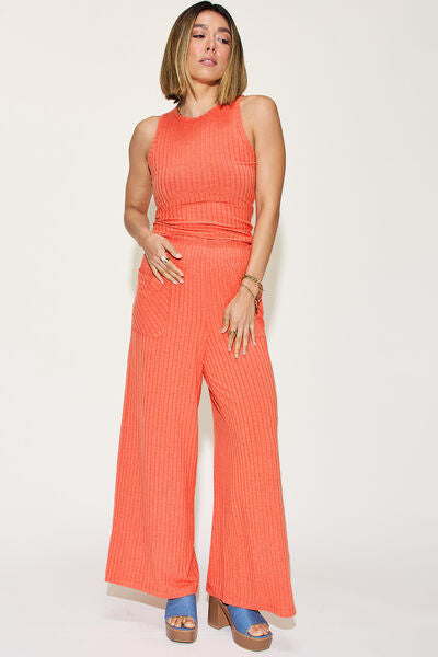 Basic Bae Full Size Ribbed Tank and Wide Leg Pants Set - Spicy and Sexy