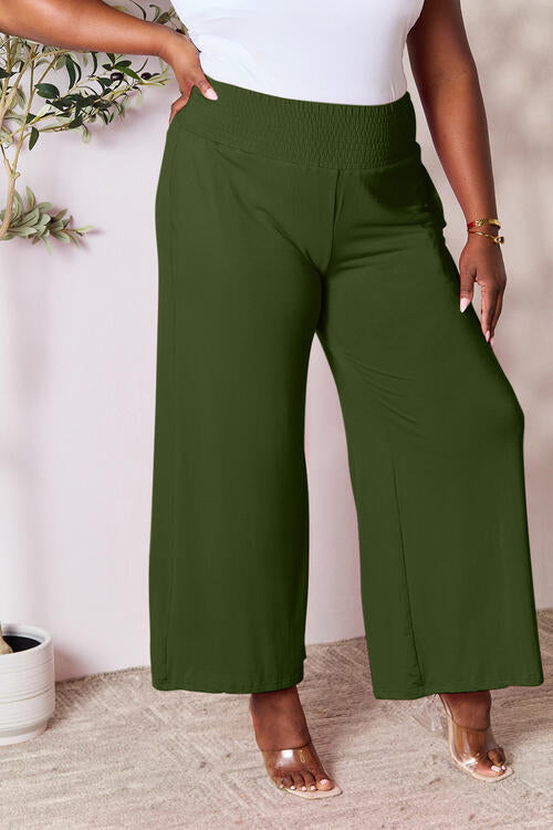 Double Take Full Size Smocked Wide Waistband Wide Leg Pants - Spicy and Sexy