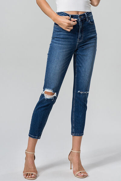 BAYEAS Full Size High Waist Distressed Washed Cropped Mom Jeans - Spicy and Sexy
