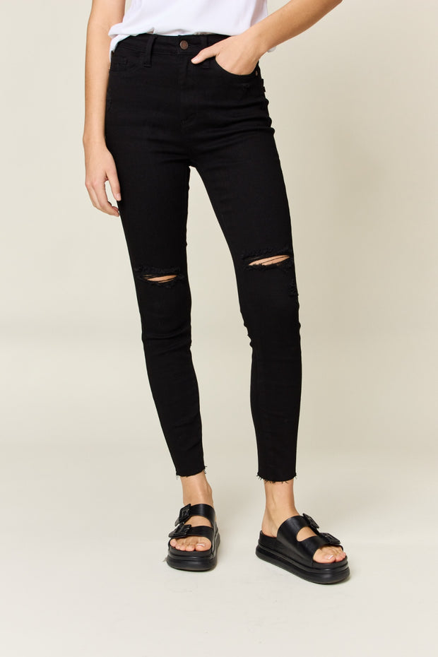Judy Blue Full Size Distressed Tummy Control High Waist Skinny Jeans - Spicy and Sexy