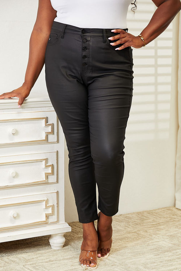 Kancan Full Size High Rise Black Coated Ankle Skinny Jeans - Spicy and Sexy
