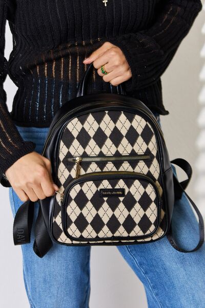 David Jones Argyle Pattern PU Leather Backpack - Spicy and Sexy