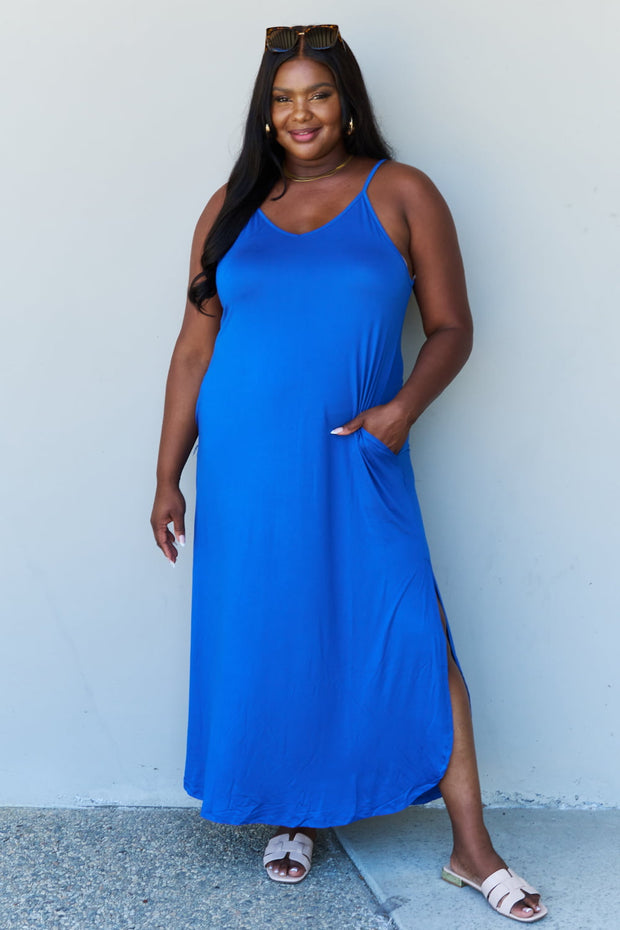Ninexis Good Energy Full Size Cami Side Slit Maxi Dress in Royal Blue - Spicy and Sexy