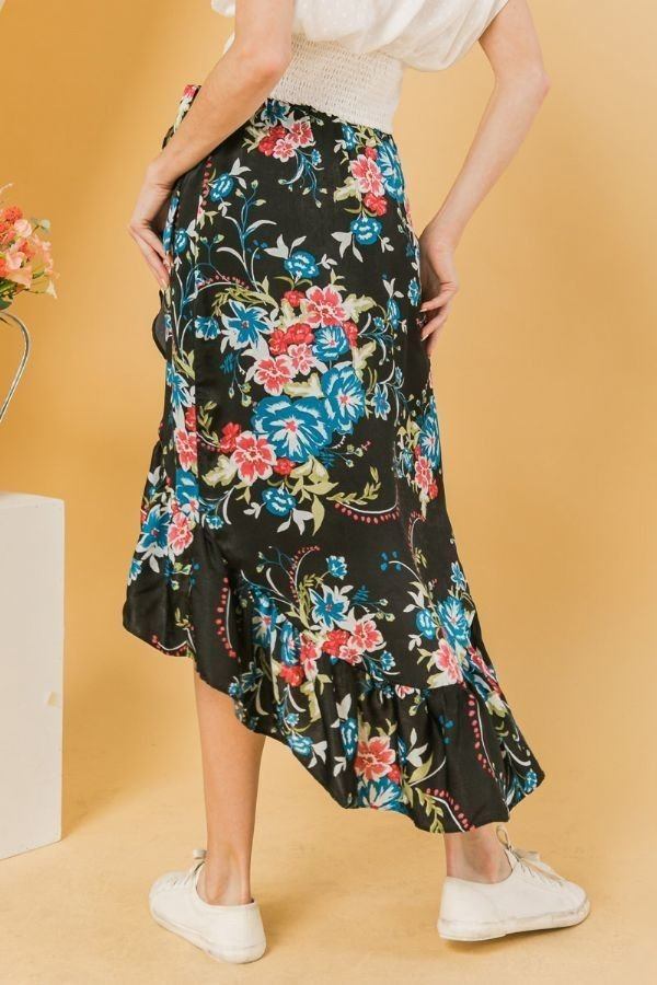 Floral Ruffle Skirt With Trim High Low - Spicy and Sexy