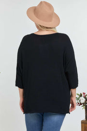 Solid Round Neck 3/4 Sleeve Sweater Top - Spicy and Sexy
