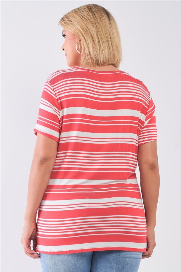 Plus Size Striped And Distressed Cut-Out Top - Spicy and Sexy