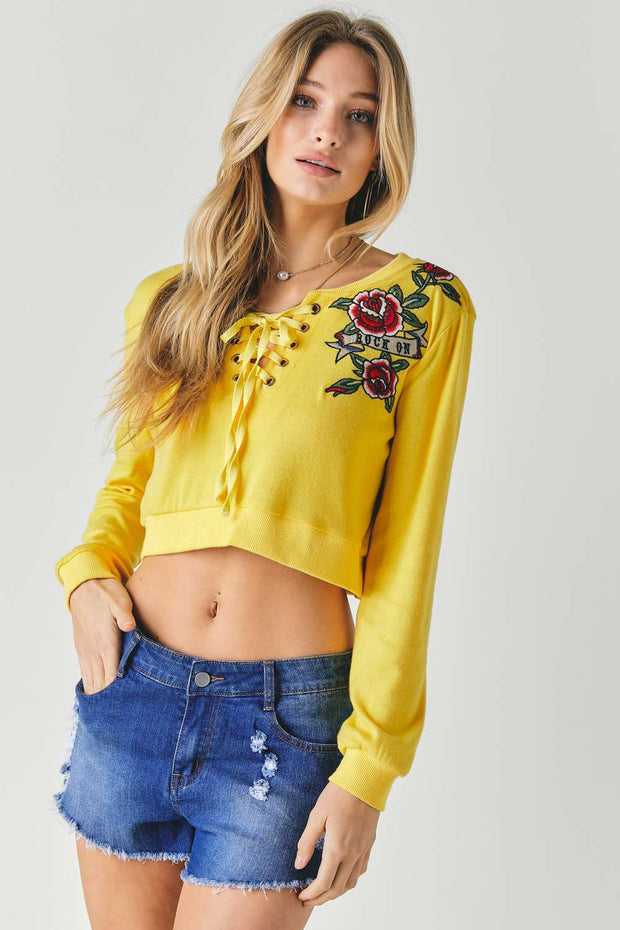 Floral Embroidered Cropped Sweatshirt - Spicy and Sexy