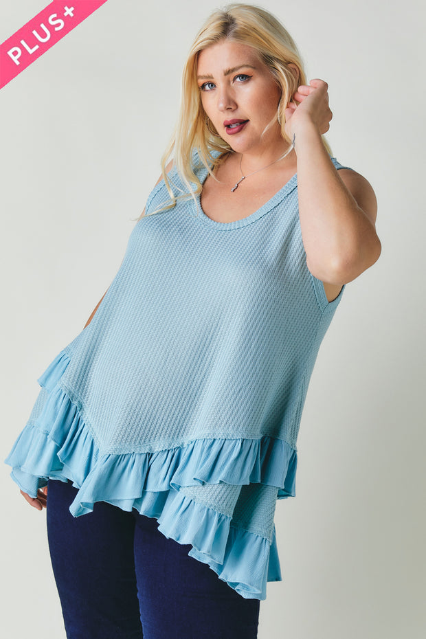 Plus Scoope Neck Sleeveless Ruffle Tunic - Spicy and Sexy