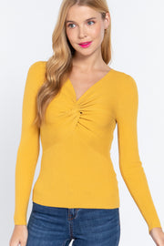 Long Sleeve V-Neck Knotted Sweater - Spicy and Sexy