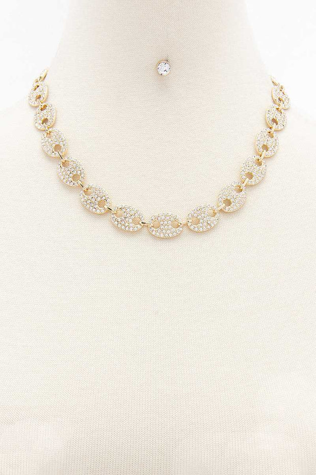 Rhinestone Chain Necklace Earring Set - Spicy and Sexy
