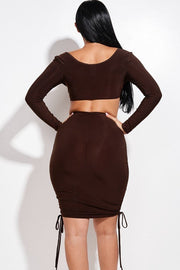 Solid Long Sleeve Ruched Short Dress With O Ring - Spicy and Sexy