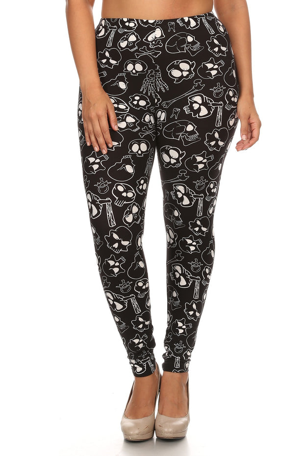Plus Size Print, Full Length Leggings In A Fitted Style With A Banded High Waist - Spicy and Sexy