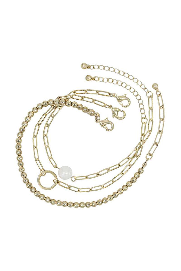 Metal Chain Pearl Bracelet 3 Pc Set - Spicy and Sexy