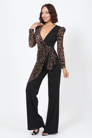 Plunging V Buckle Detail Leopard Jumpsuit - Spicy and Sexy