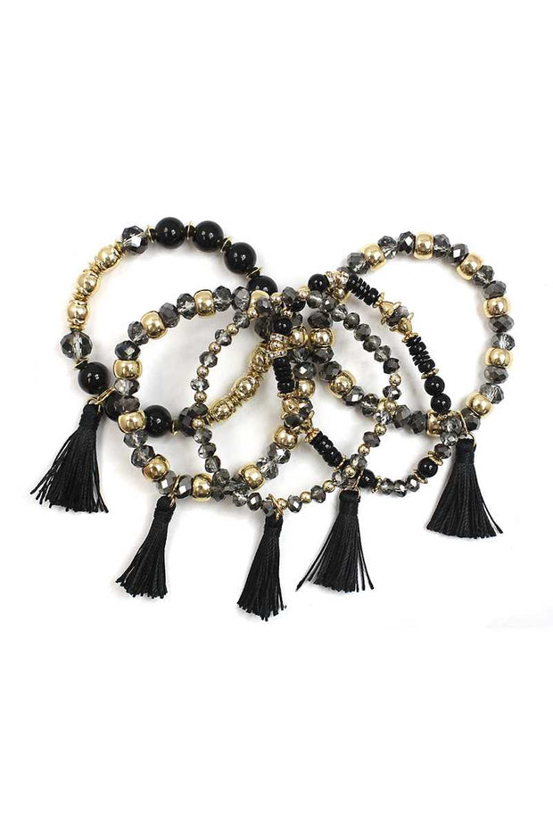 Crystal Stone Ball Bead Tassel Stretch Bracelet Set - Spicy and Sexy