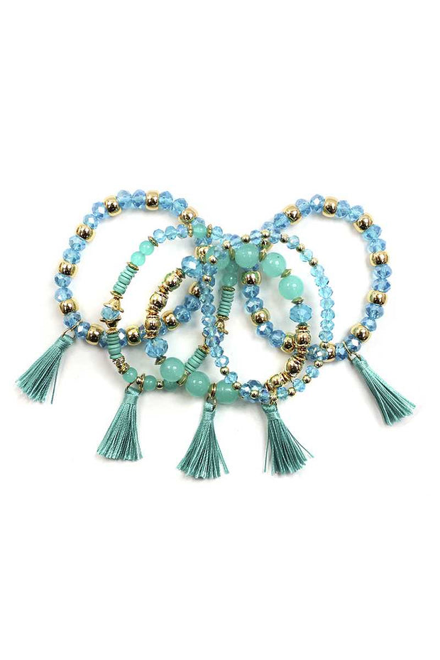 Crystal Stone Ball Bead Tassel Stretch Bracelet Set - Spicy and Sexy