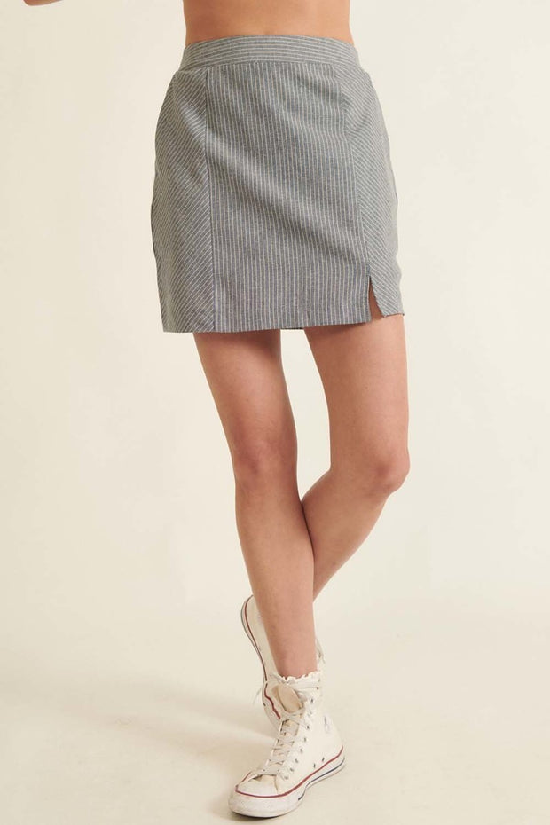 Banded Front Waist Pinstripe Mini Skirt - Spicy and Sexy