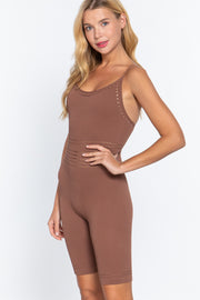 Round Neck Pointelle Detail Seamless Rib Romper - Spicy and Sexy