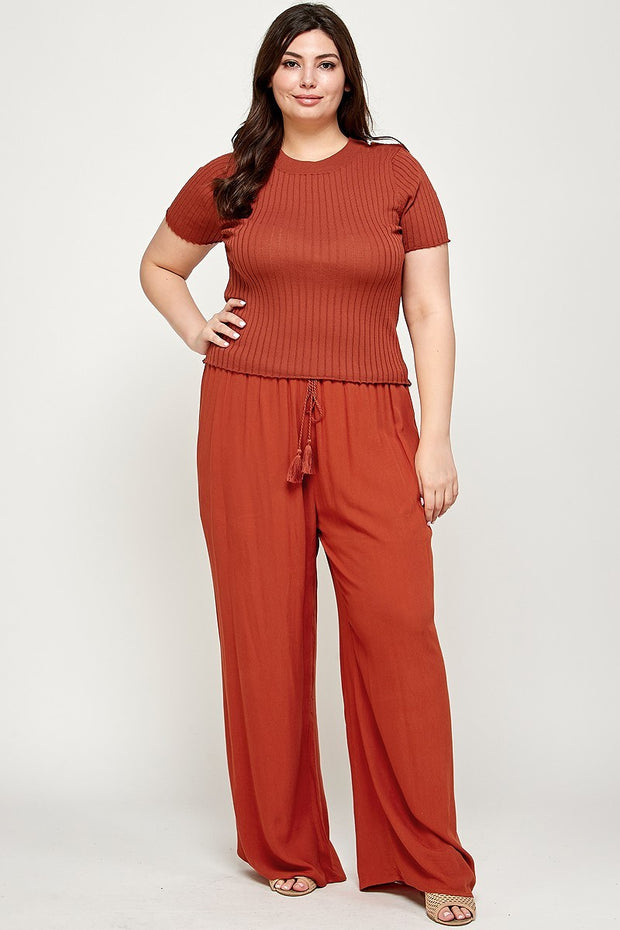 Solid Full Length Wide Leg Palazzo Pants (Plus Size)