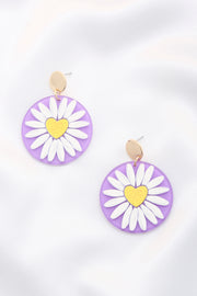 Daisy Printed Round Ac Drop Earring