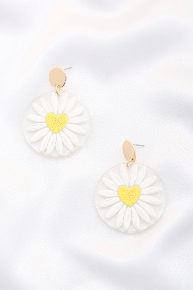 Daisy Printed Round Ac Drop Earring