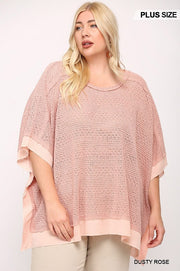 Light Knit And Woven Mixed Boxy Top With Poncho Sleeve (Plus Size)