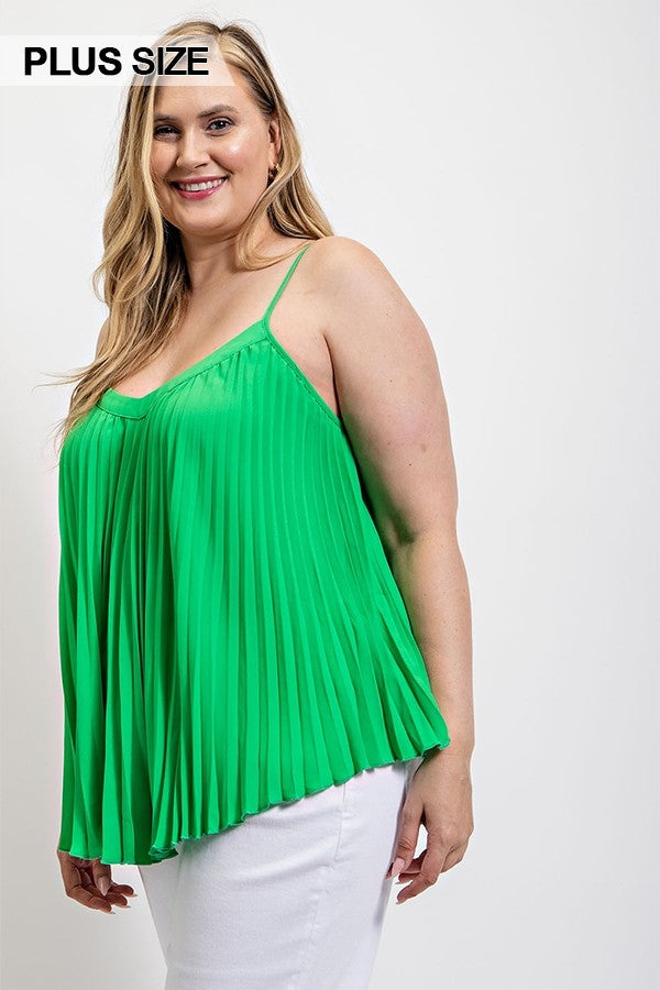 Pleated Tank Top With Adjustable Strap (Plus Size)
