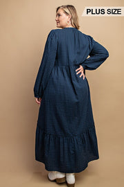 Plaid Button Down Hi - Low Hem Maxi Dress (Plus Size)