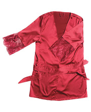 Stretch Satin Robe With Eyelash Lace Sleeve Robe - Spicy and Sexy