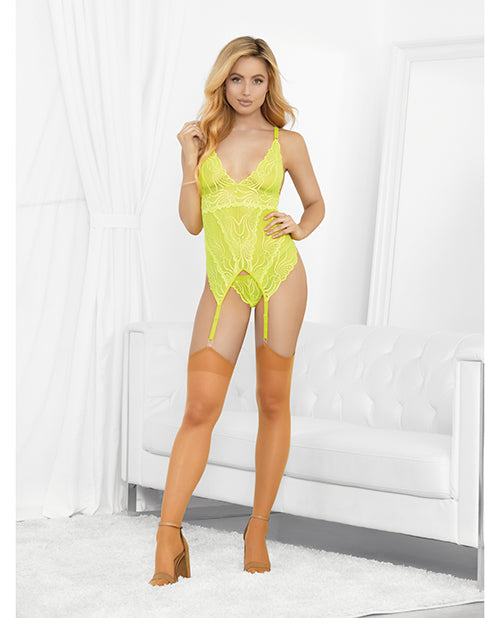 Neons Bustier With Nude Hose & G-String Neon Lime - Spicy and Sexy