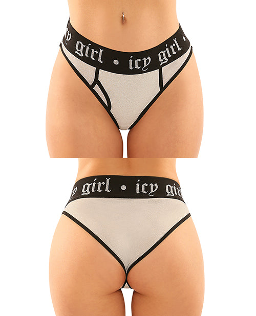 Vibes Buddy Pack Icy Girl Metallic Boy Brief & Lace Thong Black (Plus Size) - Spicy and Sexy