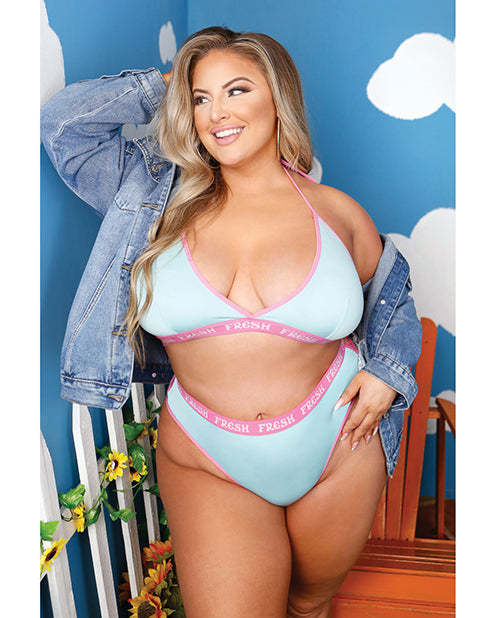 Vibes Fresh Halter Bralette & Booty Short Light Blue (Plus Size) - Spicy and Sexy