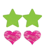 Fantasy Uv Reactive Neon Star & Lace Heart Pasties - Green & Pink O-s Pack Of 2 - Spicy and Sexy