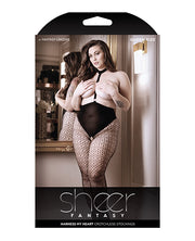 Sheer Fantasy Choker Harness Stockings With Open Crotchless Black (Plus Size) - Spicy and Sexy