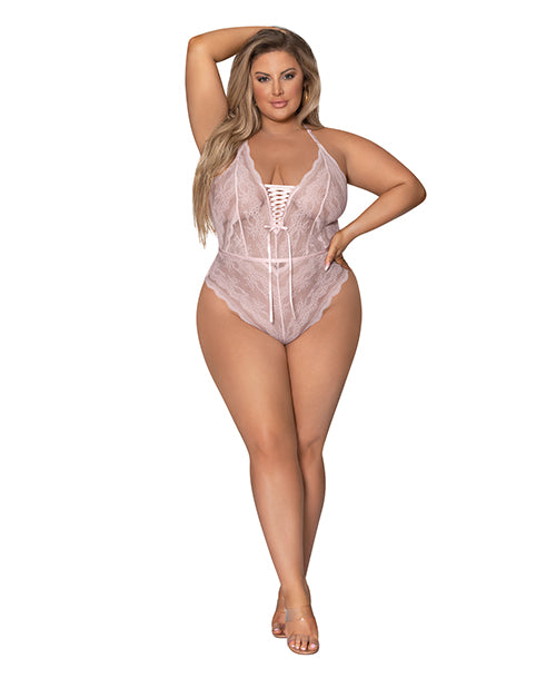 Seabreeze Strappy Back Teddy With Snap Crotch Blush (Plus Size 2X) - Spicy and Sexy
